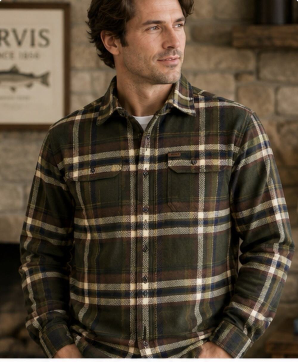 Orvis Classic Collection Flannel Shirt Green Plaid Button Up Men’s Medium